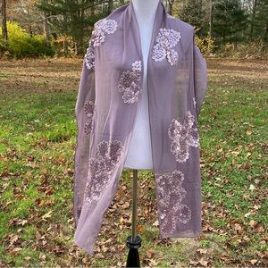 BAYAA SCARF PALE PURPLE SHEER SILK SEQUINS PAILLETTES LARGE RECTANGLE ACCESSORY